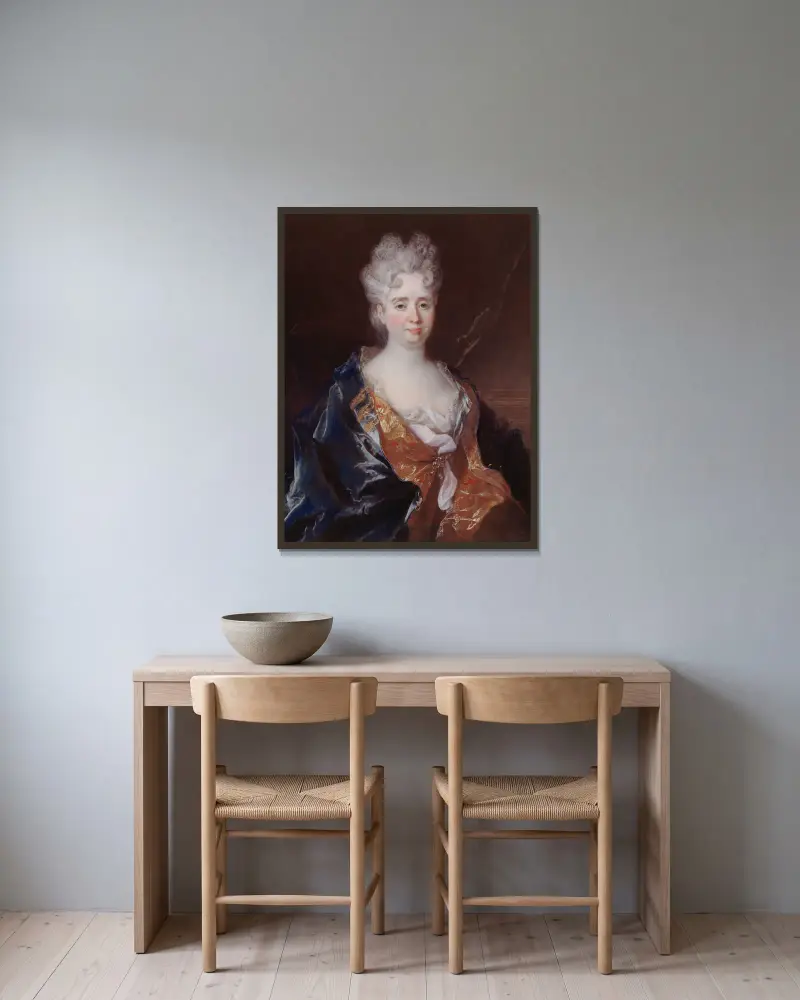 Porträt von Anne-Thérèse de Marguenat de Courcelles, Marquise de Lambert von Nicolas de Largillière gerahmt an einer Wand