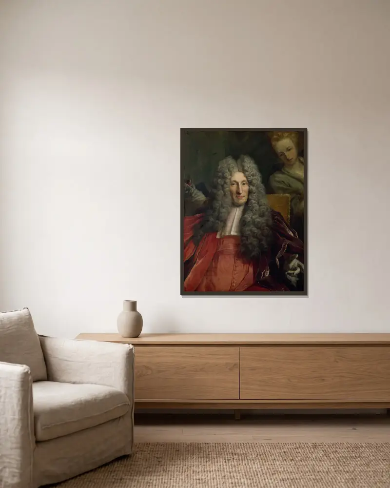 Porträtt av Charles Boucher d'Orsay, borgmästare i Paris 1700–1708 av Nicolas de Largillière inramad på en vägg