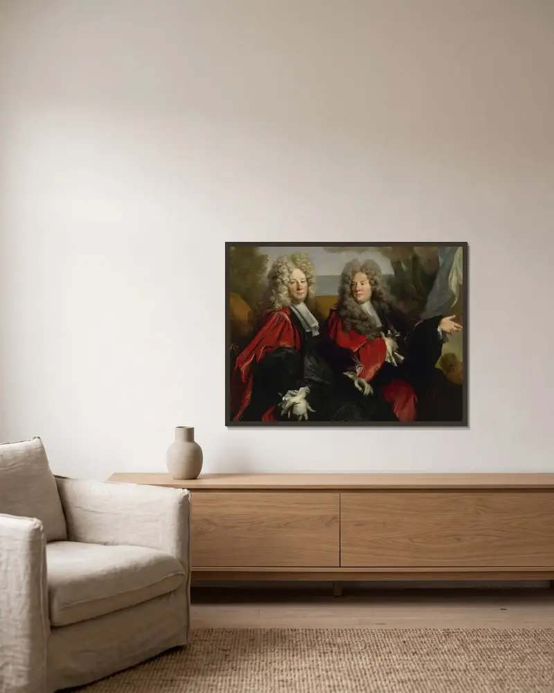 Porträtt av två rådmän i tjänst år 1702 av Nicolas de Largillière inramad på en vägg