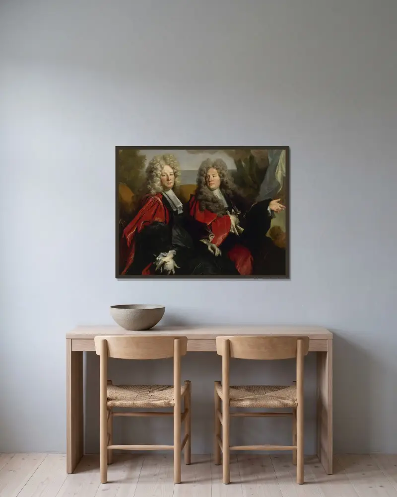 Porträtt av två rådmän i tjänst år 1702 av Nicolas de Largillière inramad på en vägg