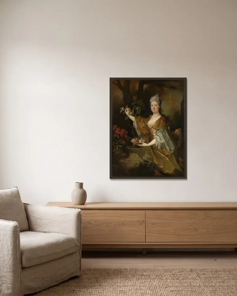Porträtt av en dam av Nicolas de Largillière inramad på en vägg
