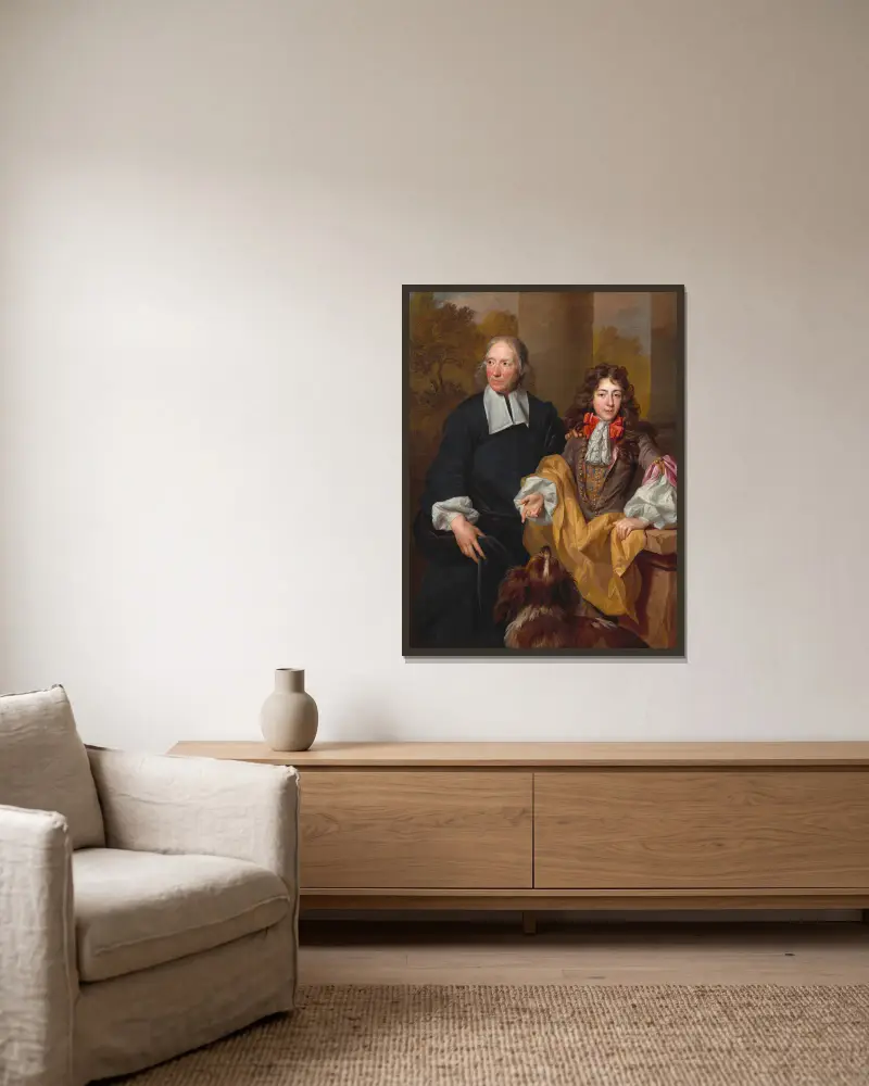 Porträtt av en ung man och hans lärare av Nicolas de Largillière inramad på en vägg