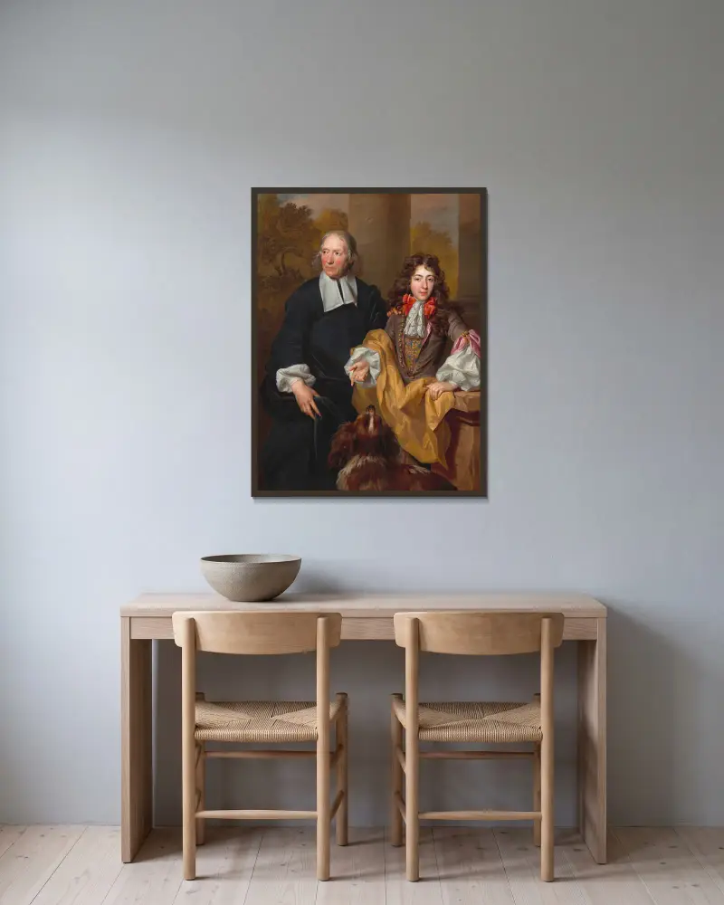 Porträtt av en ung man och hans lärare av Nicolas de Largillière inramad på en vägg
