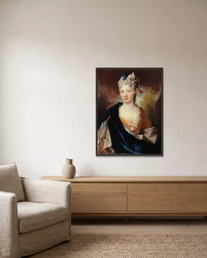 Portrait présumé de Madame la duchesse de Beaufort av Nicolas de Largillière inramad på en vägg