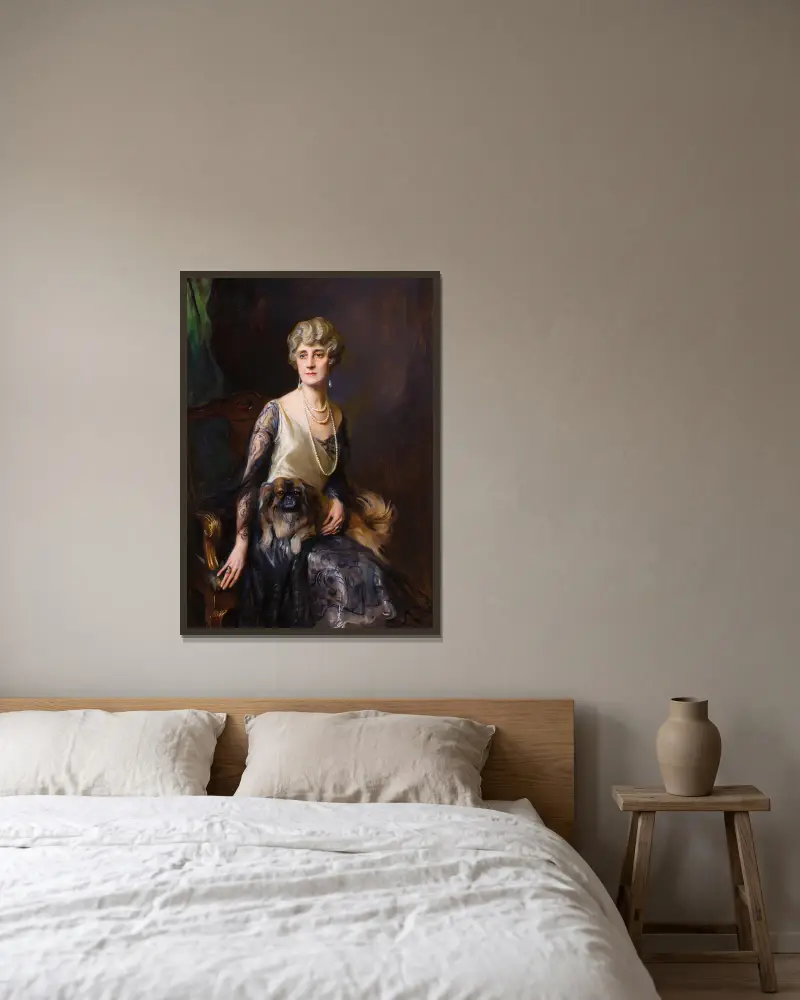 Porträt von Mrs. Frederick L. Pratt, geborene Miss Jeannie Williams von Philip Alexius de László gerahmt an einer Wand
