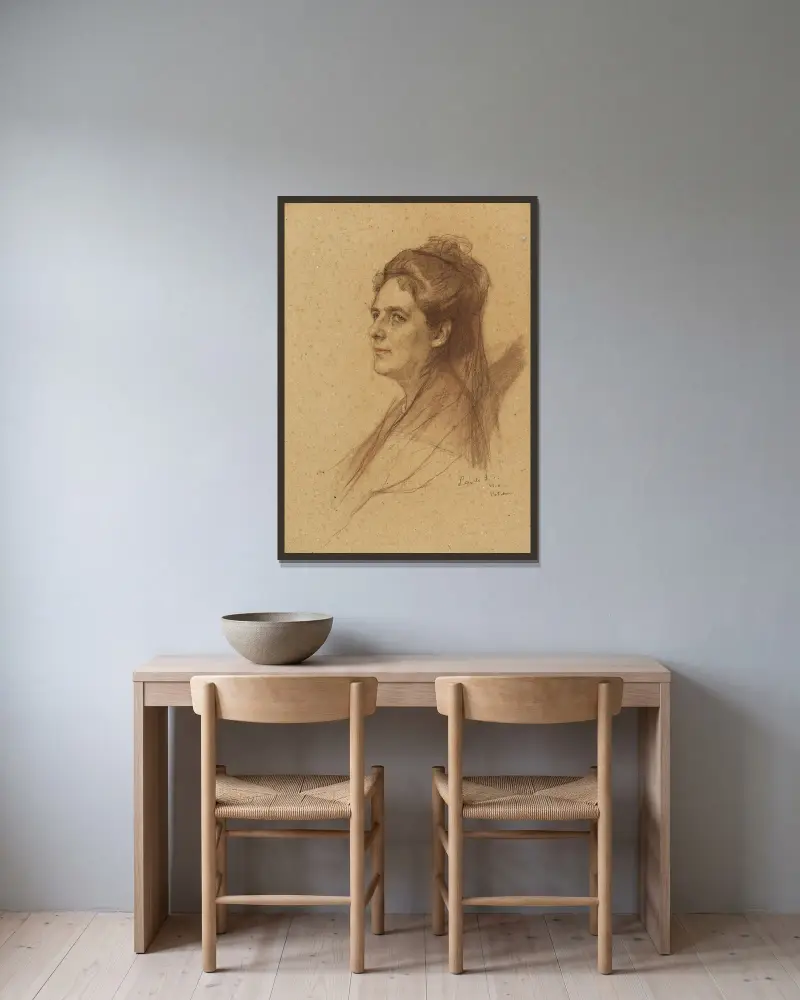 Bildnis der Gräfin Therese Brockdorff, geborene von Loën (1846–1924) von Philip Alexius de László gerahmt an einer Wand