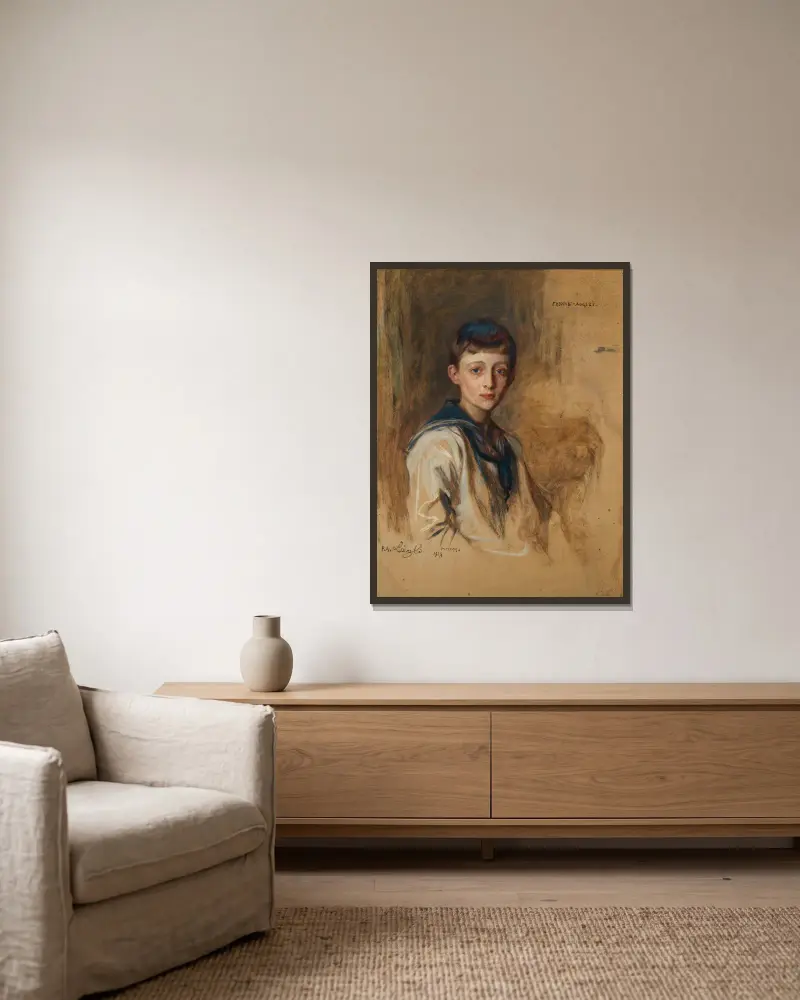 Porträtt av Frederik-August Graf zu Rantzau (1895–1945) som barn i sjömanskostym av Philip Alexius de László inramad på en vägg
