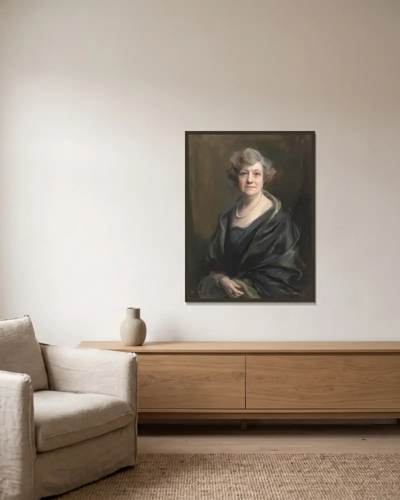 Porträt von Jean Garmany Brandt von Philip Alexius de László gerahmt an einer Wand