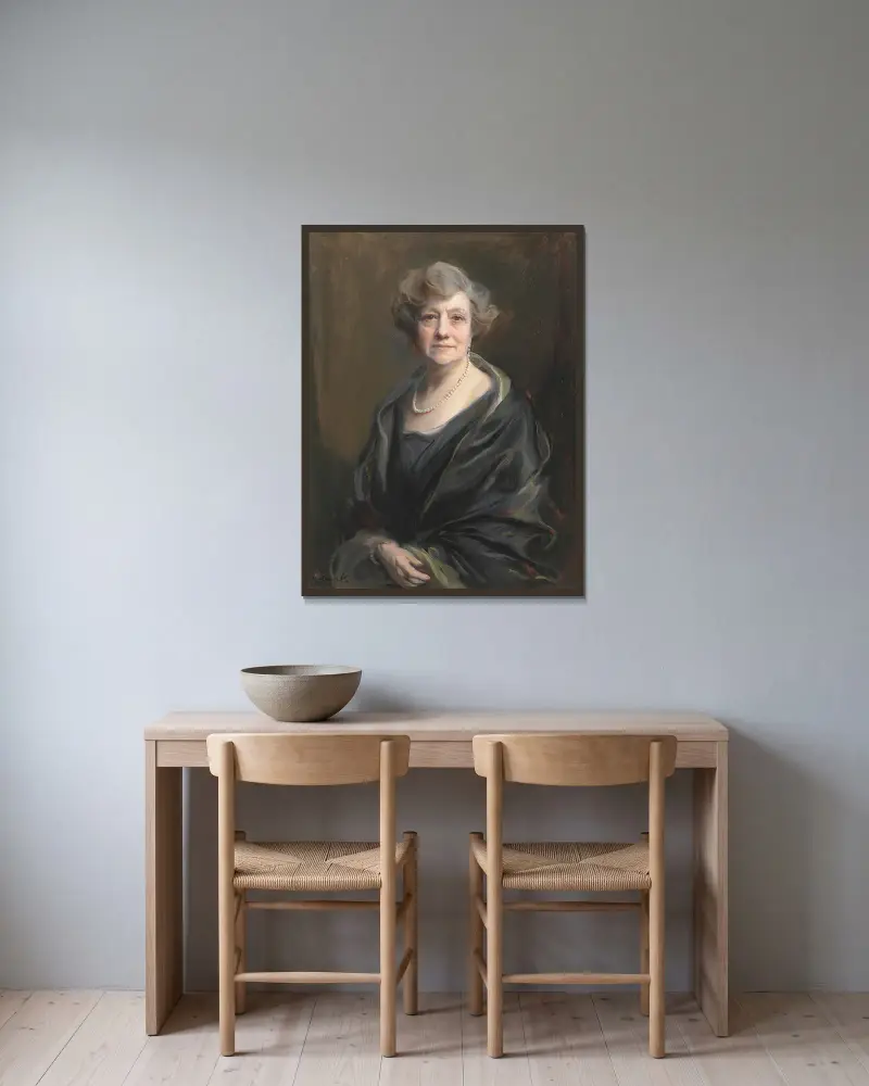 Porträt von Jean Garmany Brandt von Philip Alexius de László gerahmt an einer Wand