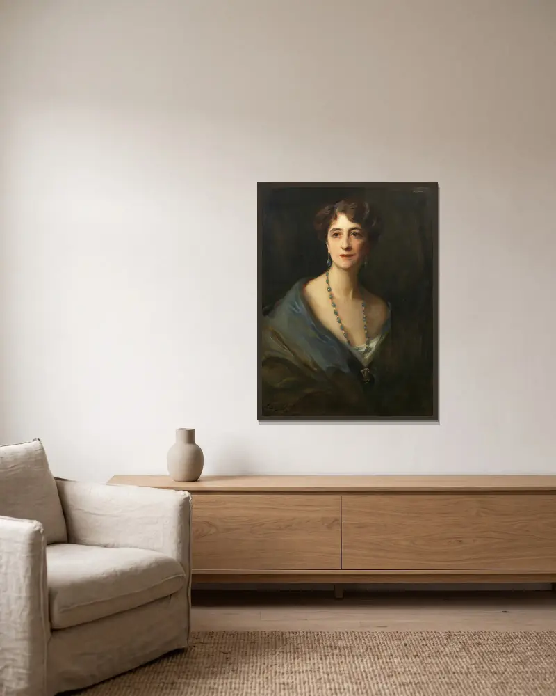Porträtt av Lady Byng, född Marie Evelyn Moreton av Philip Alexius de László inramad på en vägg