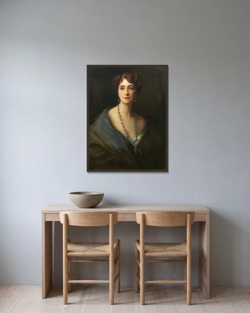 Porträtt av Lady Byng, född Marie Evelyn Moreton av Philip Alexius de László inramad på en vägg
