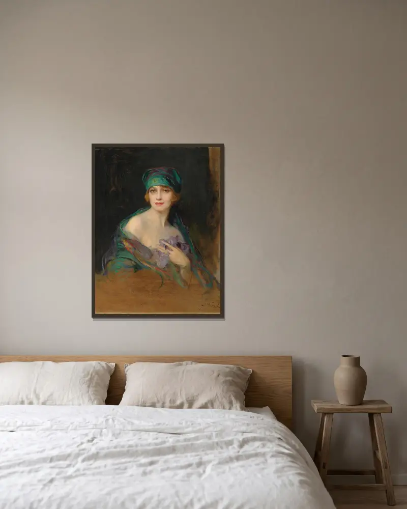 Porträt der Prinzessin Ruspoli, Herzogin de Gramont von Philip Alexius de László gerahmt an einer Wand
