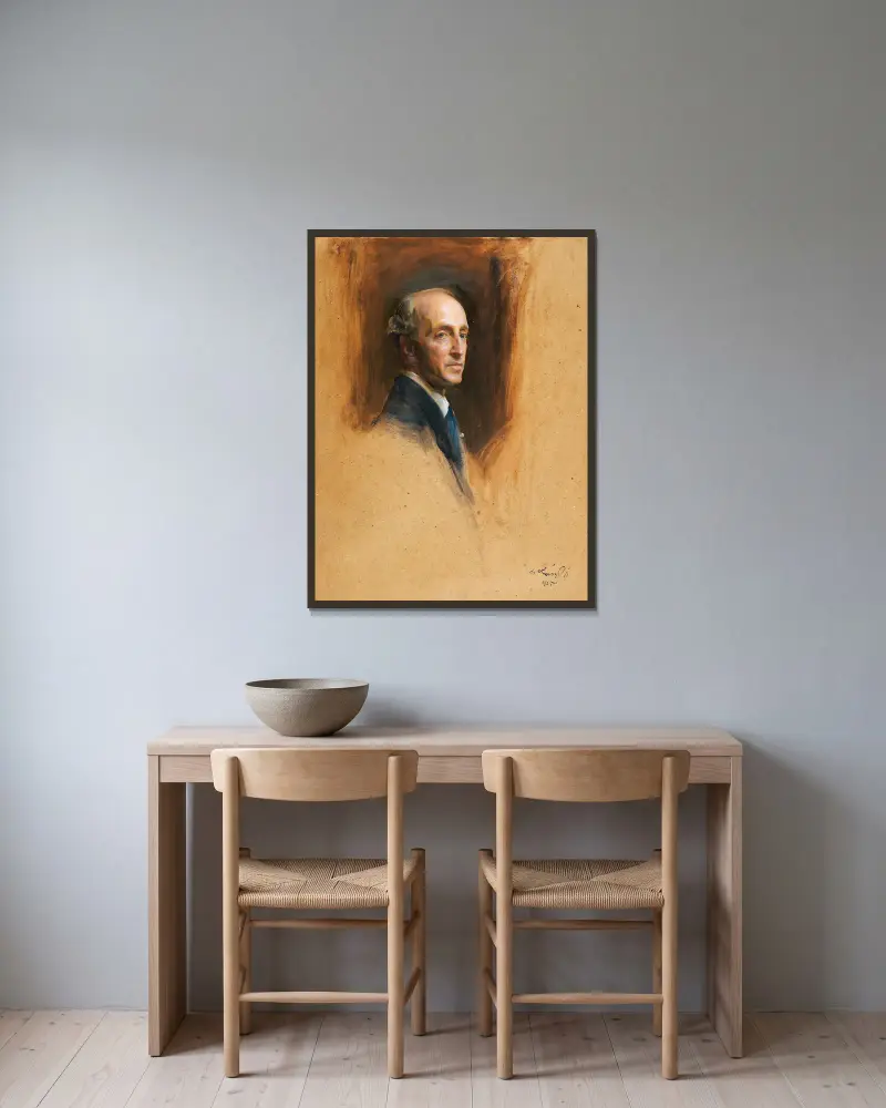 Studieporträtt av baron Georg Franckenstein av Philip Alexius de László inramad på en vägg