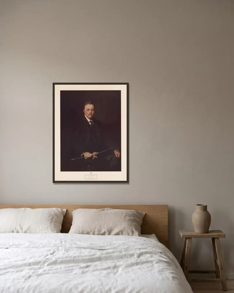 Theodore Roosevelt, USA:s 26:e president av Philip Alexius de László inramad på en vägg
