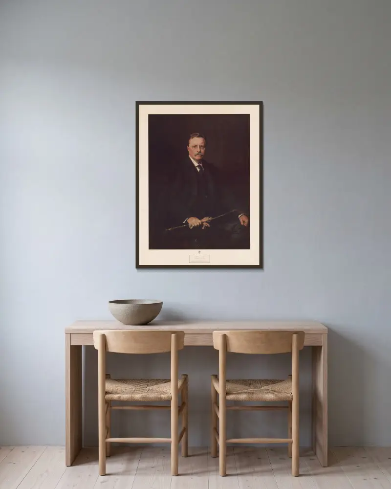 Theodore Roosevelt, USA:s 26:e president av Philip Alexius de László inramad på en vägg