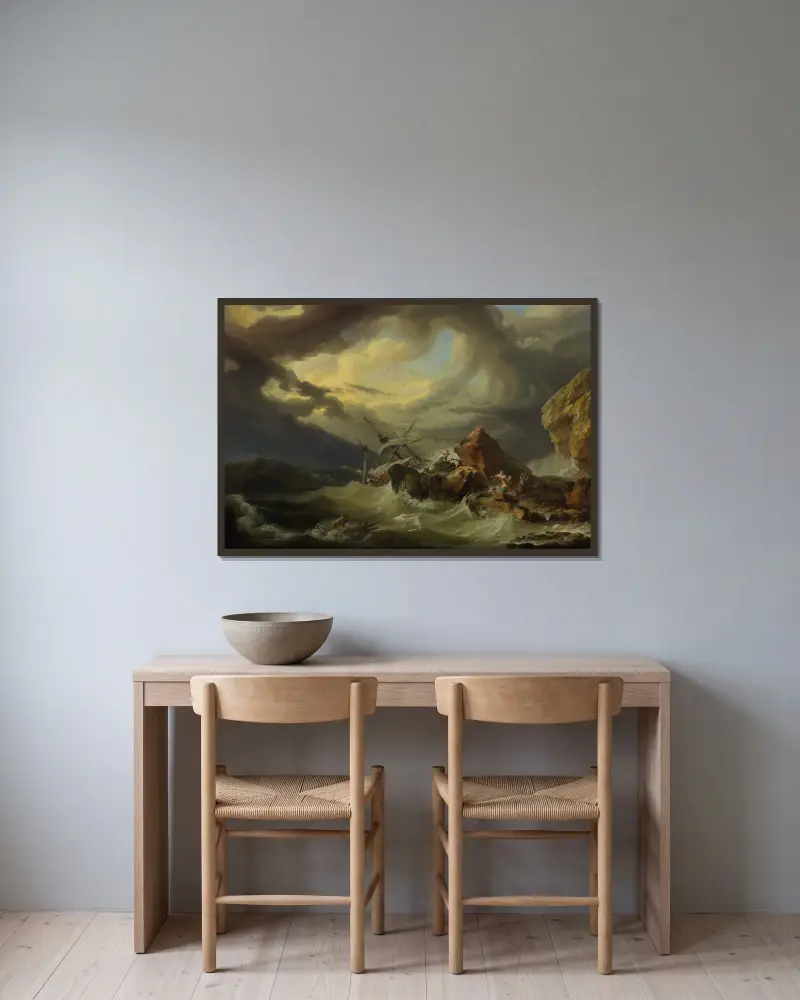 Schiffbruch an einer felsigen Küste von Philip James de Loutherbourg gerahmt an einer Wand