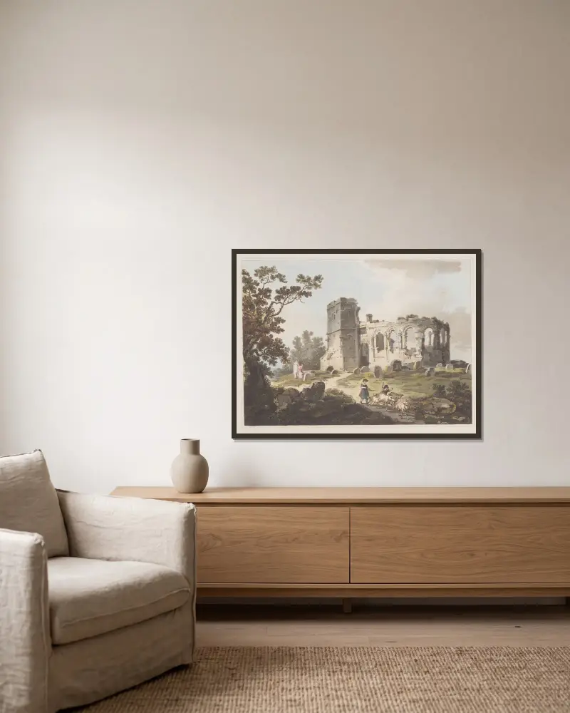 Ruin at Basingstoke av Philip James de Loutherbourg inramad på en vägg
