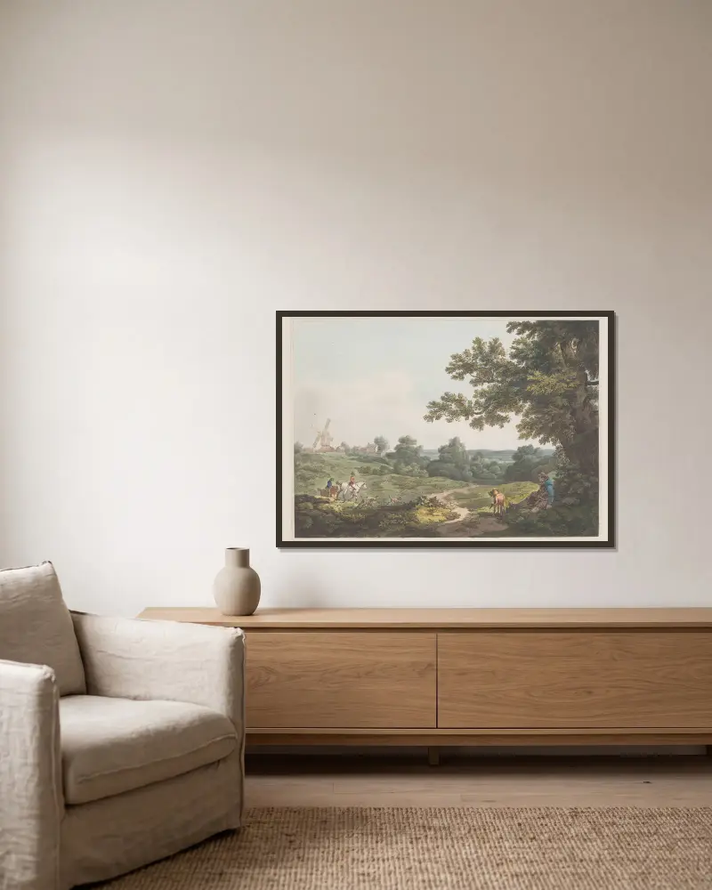 Vy från Chigwell Row, Essex av Philip James de Loutherbourg inramad på en vägg