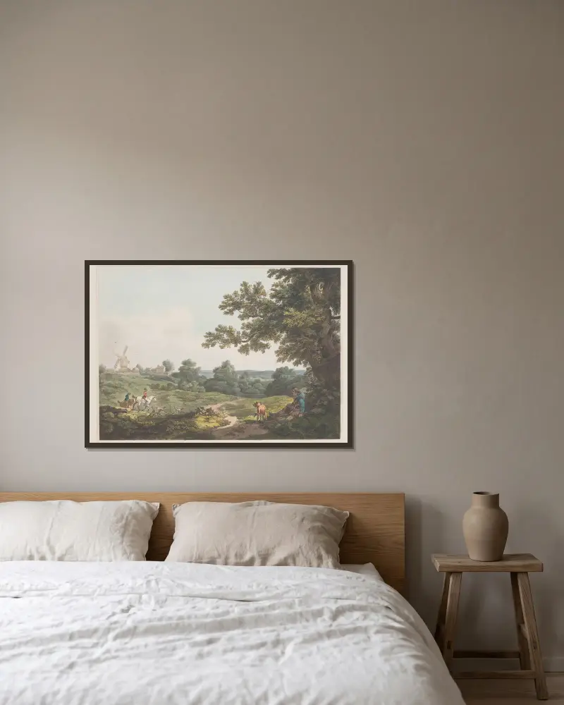 Vy från Chigwell Row, Essex av Philip James de Loutherbourg inramad på en vägg