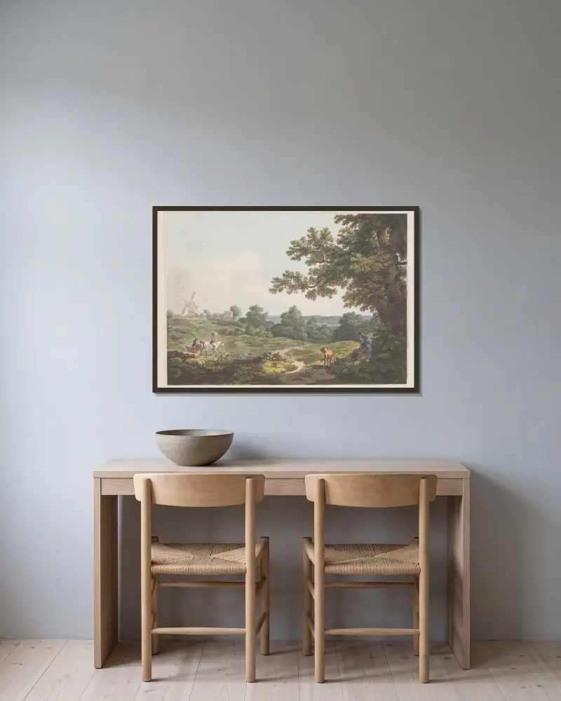 Vy från Chigwell Row, Essex av Philip James de Loutherbourg inramad på en vägg