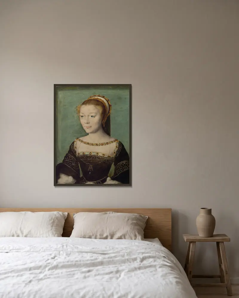 Anne de Pisseleu (1508–1576), hertiginna av Étampes av Corneille de Lyon inramad på en vägg