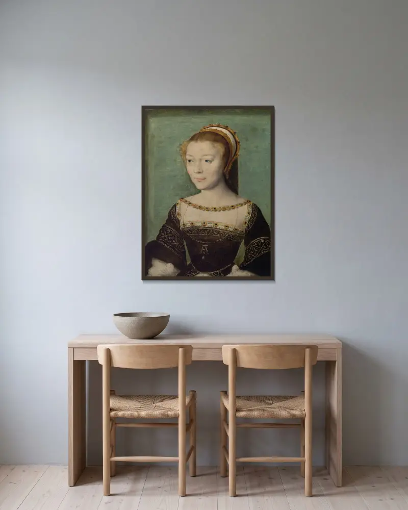 Anne de Pisseleu (1508–1576), hertiginna av Étampes av Corneille de Lyon inramad på en vägg
