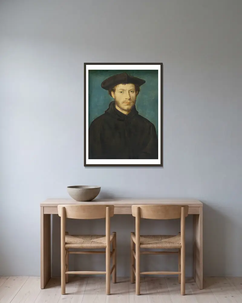 Bildnis eines Mannes, 1536 von Corneille de Lyon gerahmt an einer Wand