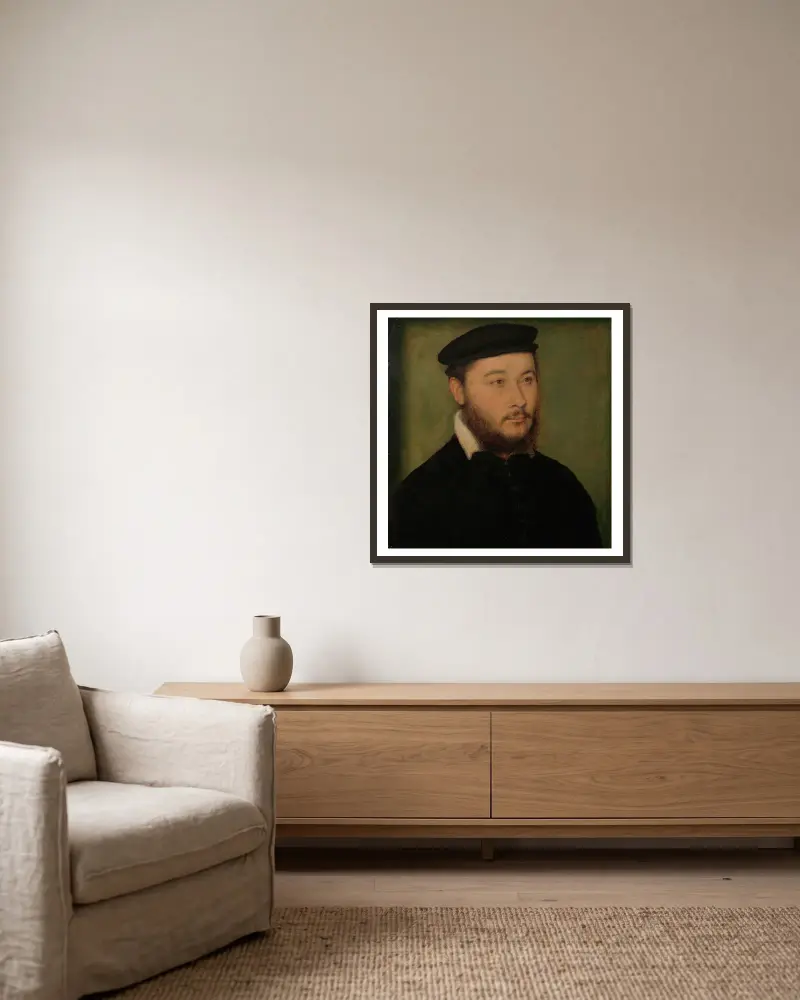 Porträtt av en man, 1540 av Corneille de Lyon inramad på en vägg