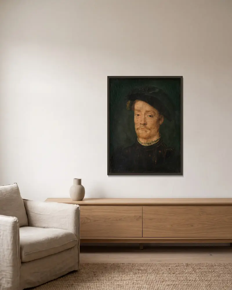 Bildnis eines Mannes – Nr. 1 von Corneille de Lyon gerahmt an einer Wand