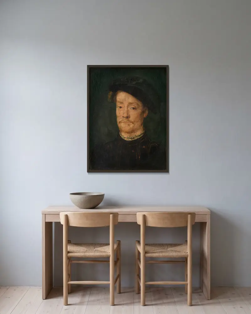 Bildnis eines Mannes – Nr. 1 von Corneille de Lyon gerahmt an einer Wand