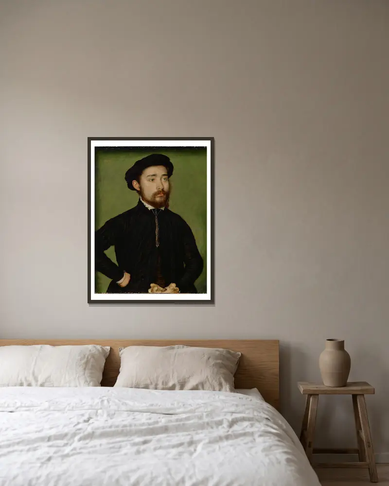 Porträtt av en man med handske av Corneille de Lyon inramad på en vägg