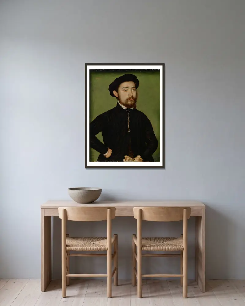 Porträtt av en man med handske av Corneille de Lyon inramad på en vägg