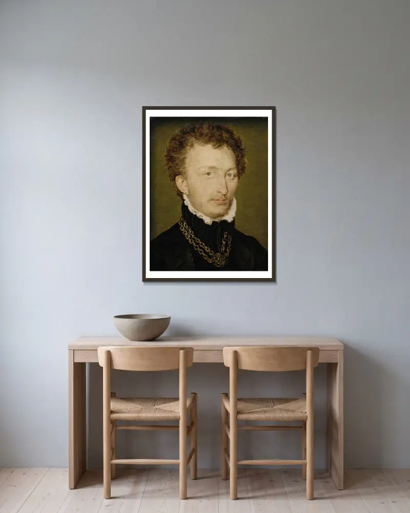 Porträtt av en man med guldkedja av Corneille de Lyon inramad på en vägg