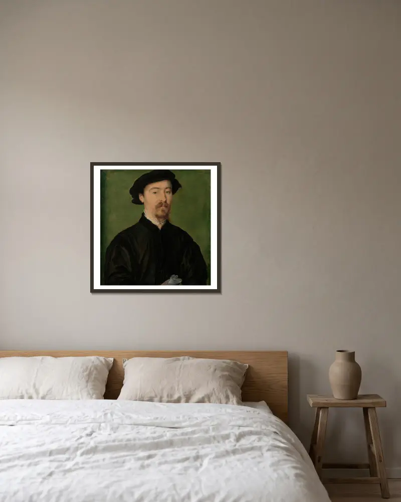 Porträtt av en man med handskar, 1540 av Corneille de Lyon inramad på en vägg