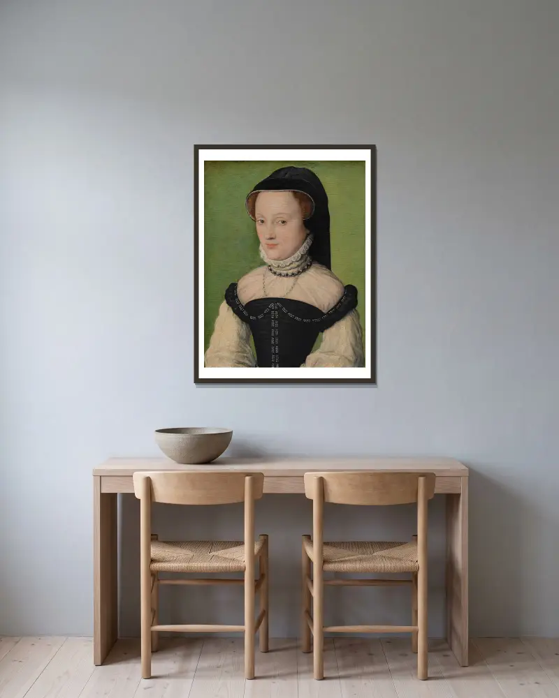 Porträt der Madame de Châtillon von Corneille de Lyon gerahmt an einer Wand