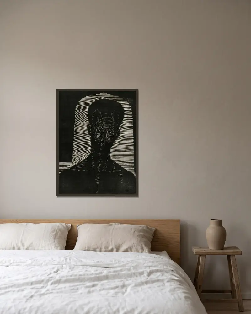 Porträt eines unbekannten Mannes von Samuel Jessurun de Mesquita gerahmt an einer Wand