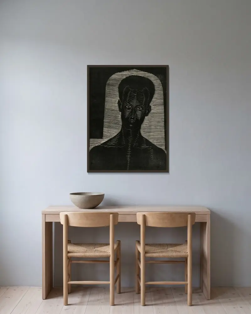 Porträt eines unbekannten Mannes von Samuel Jessurun de Mesquita gerahmt an einer Wand