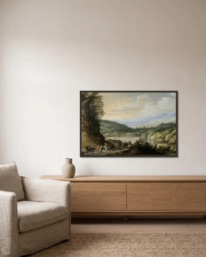 Landscape av Joos de Momper inramad på en vägg
