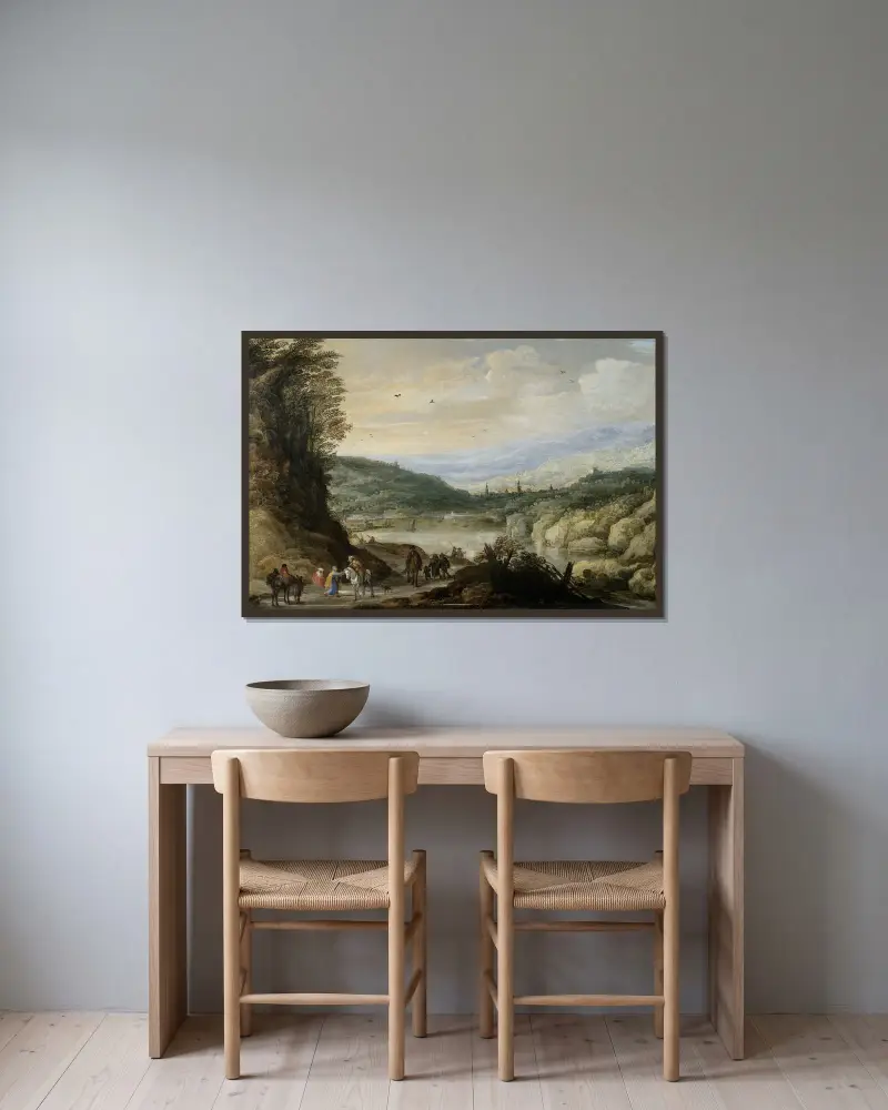 Landscape av Joos de Momper inramad på en vägg