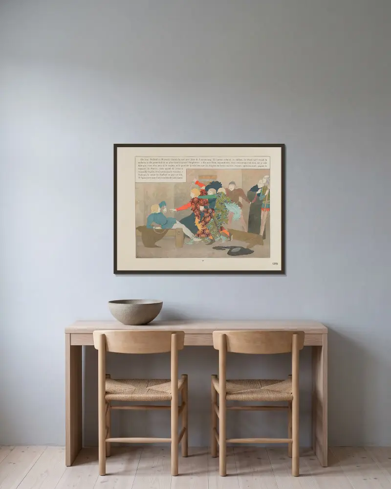 Jeanne d’Arc Taf. 39 von Louis Maurice Boutet de Monvel gerahmt an einer Wand