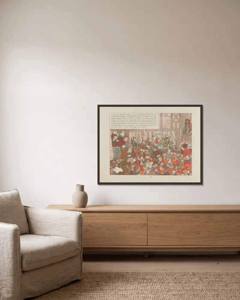 Jeanne d’Arc Taf. 43 von Louis Maurice Boutet de Monvel gerahmt an einer Wand