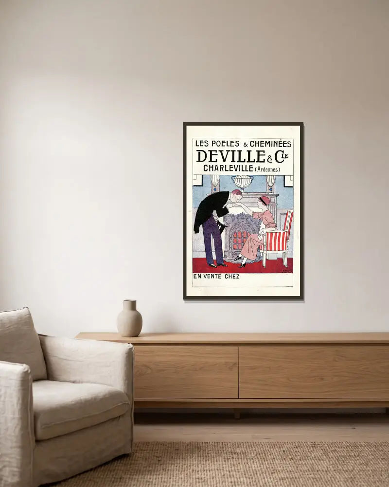 Les poêles & cheminées Deville & Cie av Bernard Boutet de Monvel inramad på en vägg