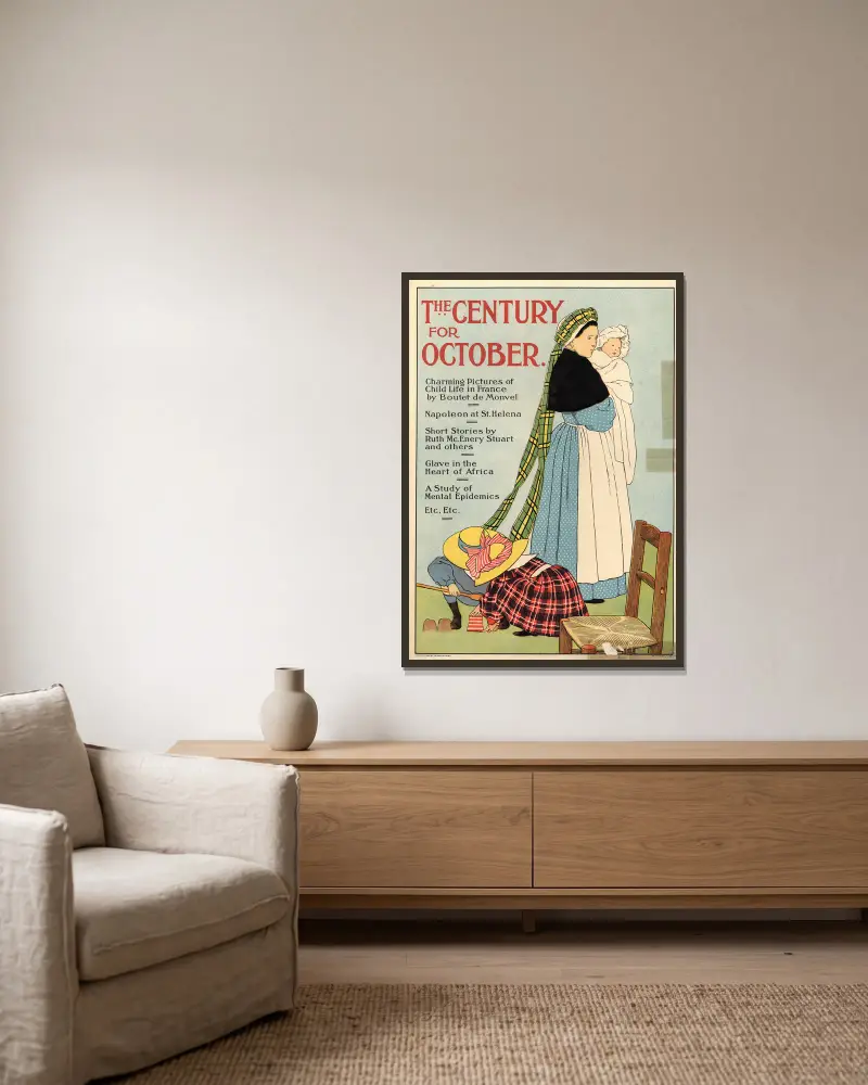 The Century For October av Louis Maurice Boutet de Monvel inramad på en vägg