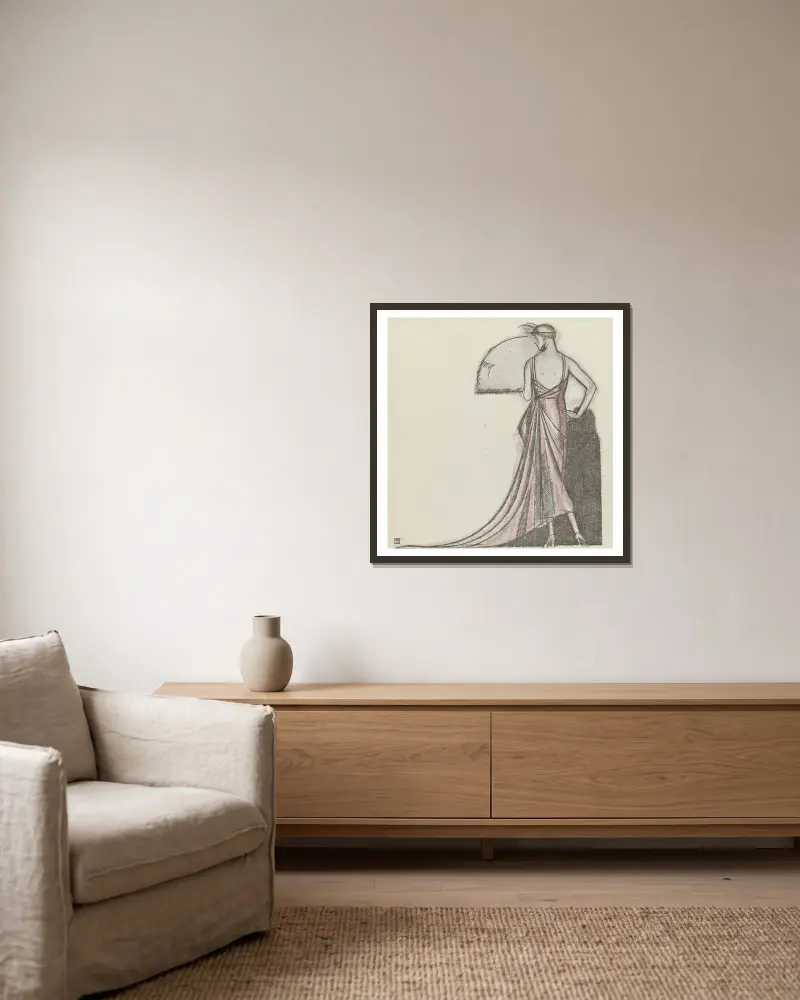 Une robe du soir de Worth, 1920 – nr 2 av Bernard Boutet de Monvel inramad på en vägg