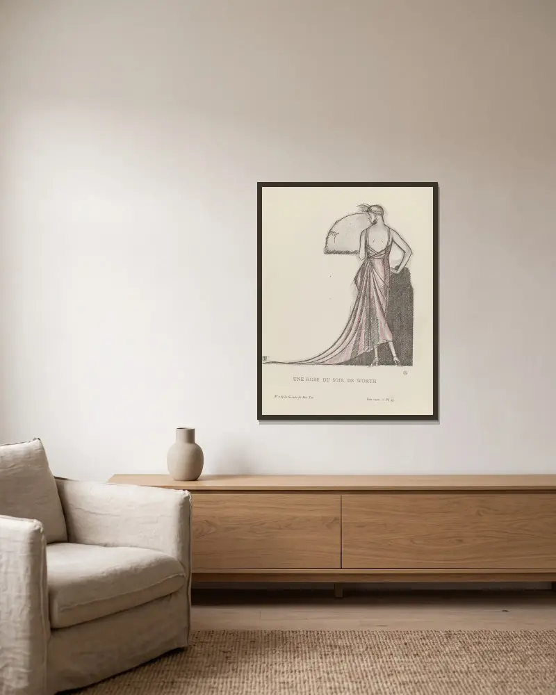 Une robe du soir de Worth, 1920 – nr 1 av Bernard Boutet de Monvel inramad på en vägg