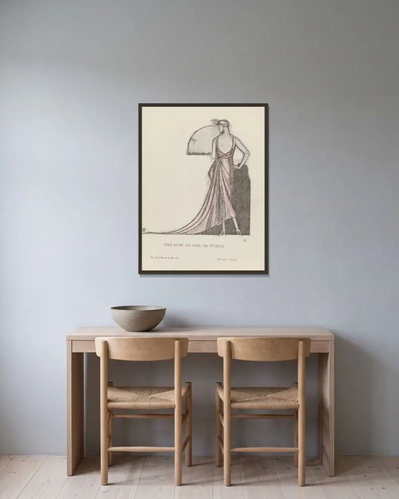 Une robe du soir de Worth, 1920 – nr 1 av Bernard Boutet de Monvel inramad på en vägg