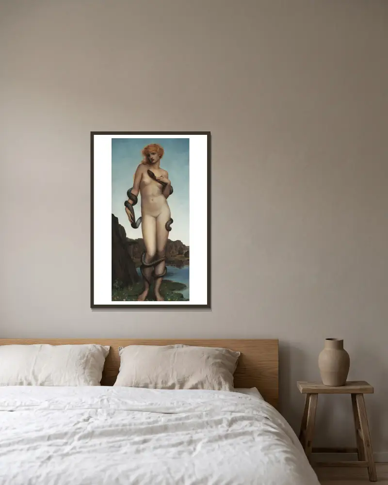 Cadmus and Harmonia av Evelyn De Morgan inramad på en vägg