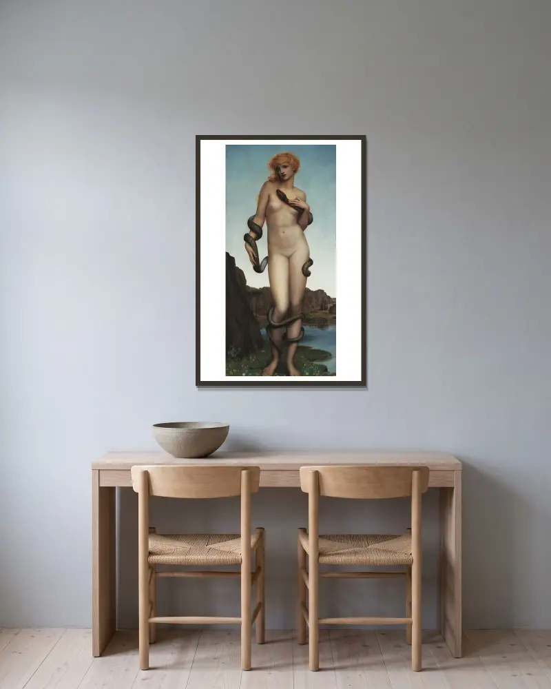 Cadmus and Harmonia av Evelyn De Morgan inramad på en vägg