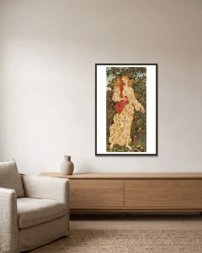 Flora av Evelyn De Morgan inramad på en vägg