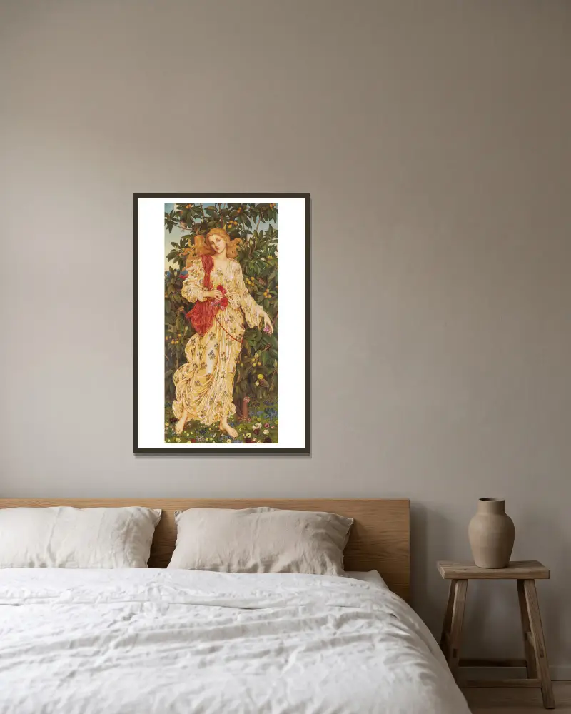 Flora av Evelyn De Morgan inramad på en vägg